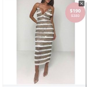 Missguided White and Brown Striped Midi Dress